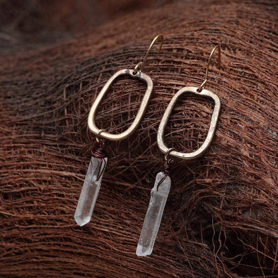 Geometric Quartz Drop Earrings-Earrings-Freya Branwyn