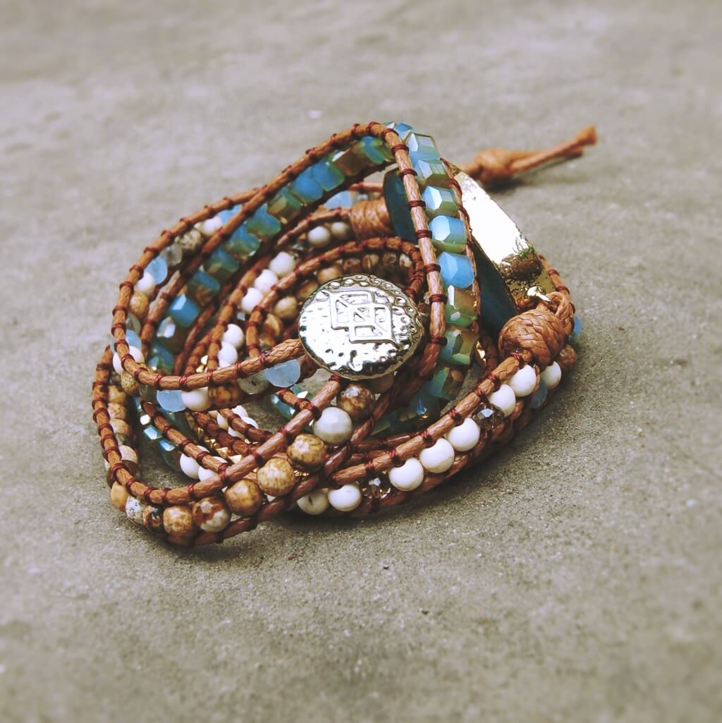 Handmade Azure Gilded Stone Wax Wrap-Bracelet-Freya Branwyn