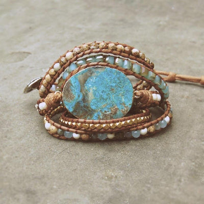 Handmade Azure Gilded Stone Wax Wrap-Bracelet-Freya Branwyn