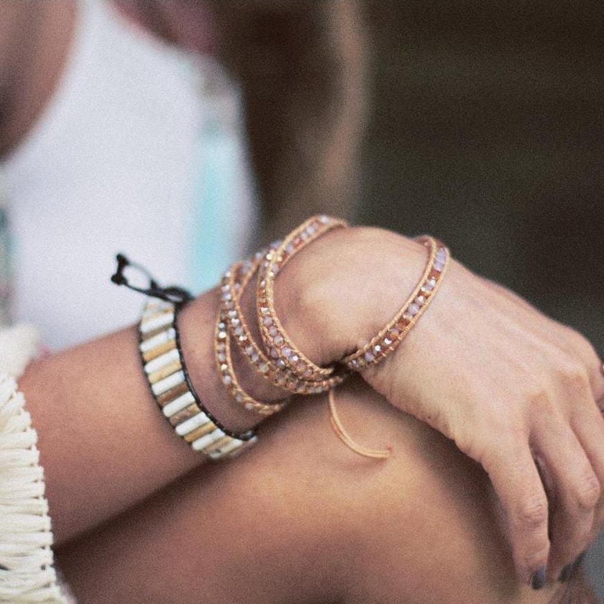 Handmade Pink Crystal Wrap-Bracelet-Freya Branwyn