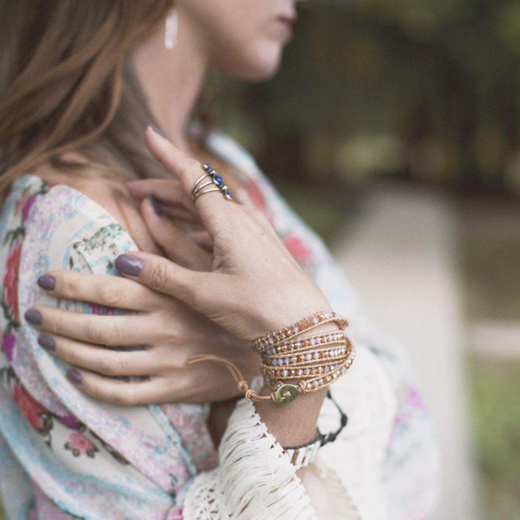 Handmade Pink Crystal Wrap-Bracelet-Freya Branwyn