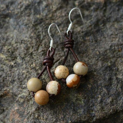 Leather and Stone Earrings-Earrings-Freya Branwyn