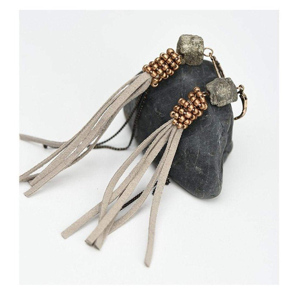 Stone and Suede Drop Earrings-Earrings-Freya Branwyn