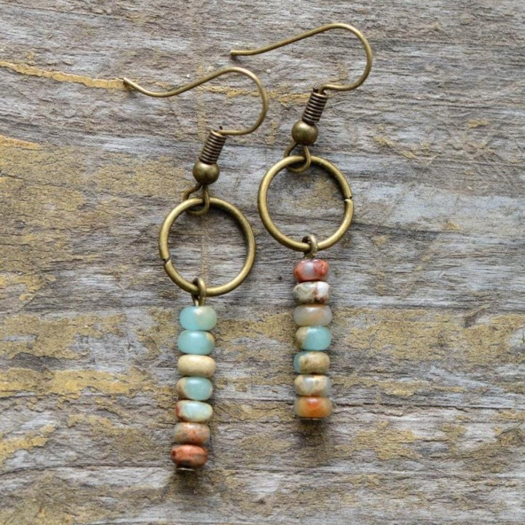 Vintage Jasper Stone Earrings-Earrings-Freya Branwyn