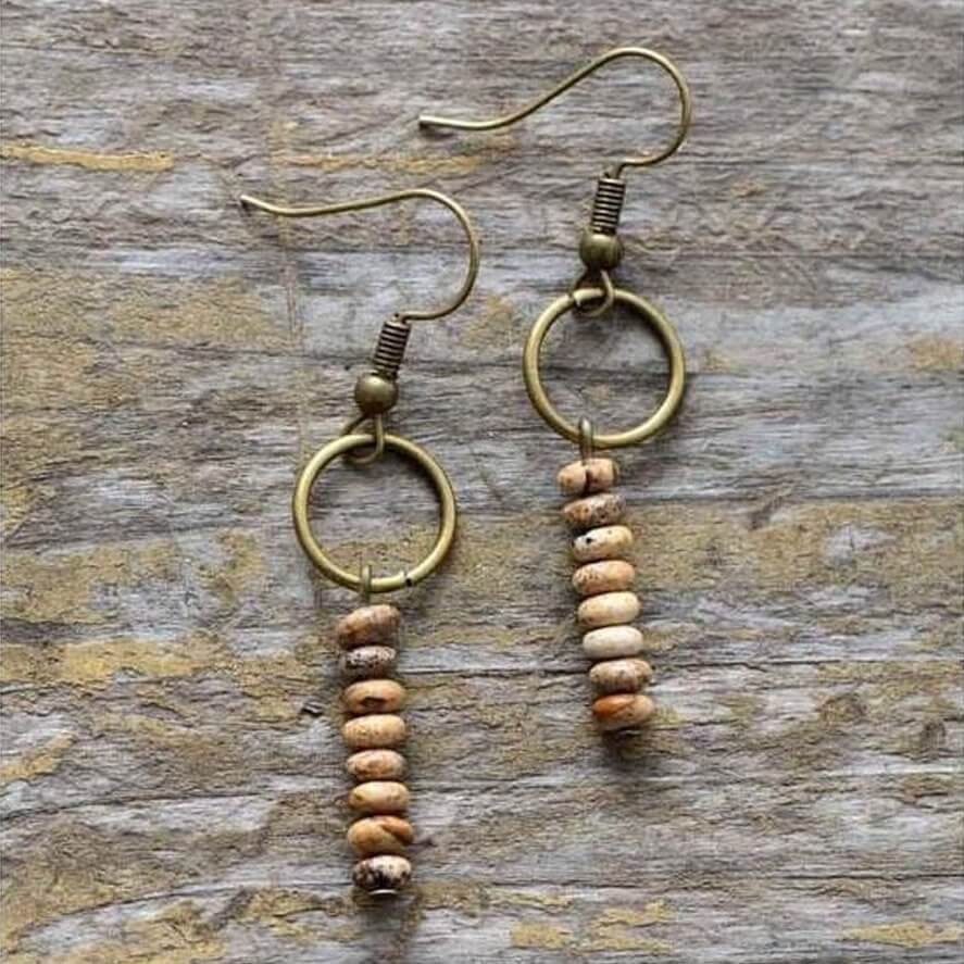 Vintage Jasper Stone Earrings-Earrings-Freya Branwyn